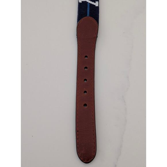Men's Smathers & Branson Needlepoint Yale Belt Blue Size 32 Pre-Owned - Picture 5 of 7